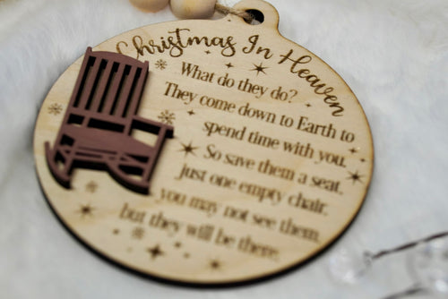 Christmas in Heaven Ornament | Memorial Ornament with Rocking Chair | In Memory of Loved One | Sympathy Gift | Laser Engraved| Remembrance Keepsake