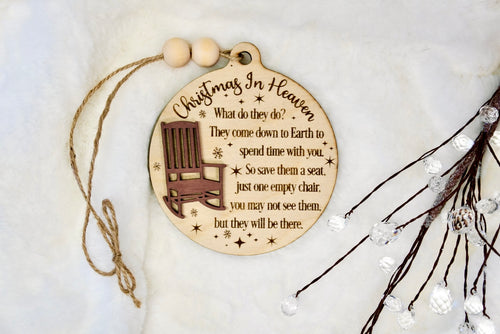 Christmas in Heaven Ornament | Memorial Ornament with Rocking Chair | In Memory of Loved One | Sympathy Gift | Laser Engraved| Remembrance Keepsake