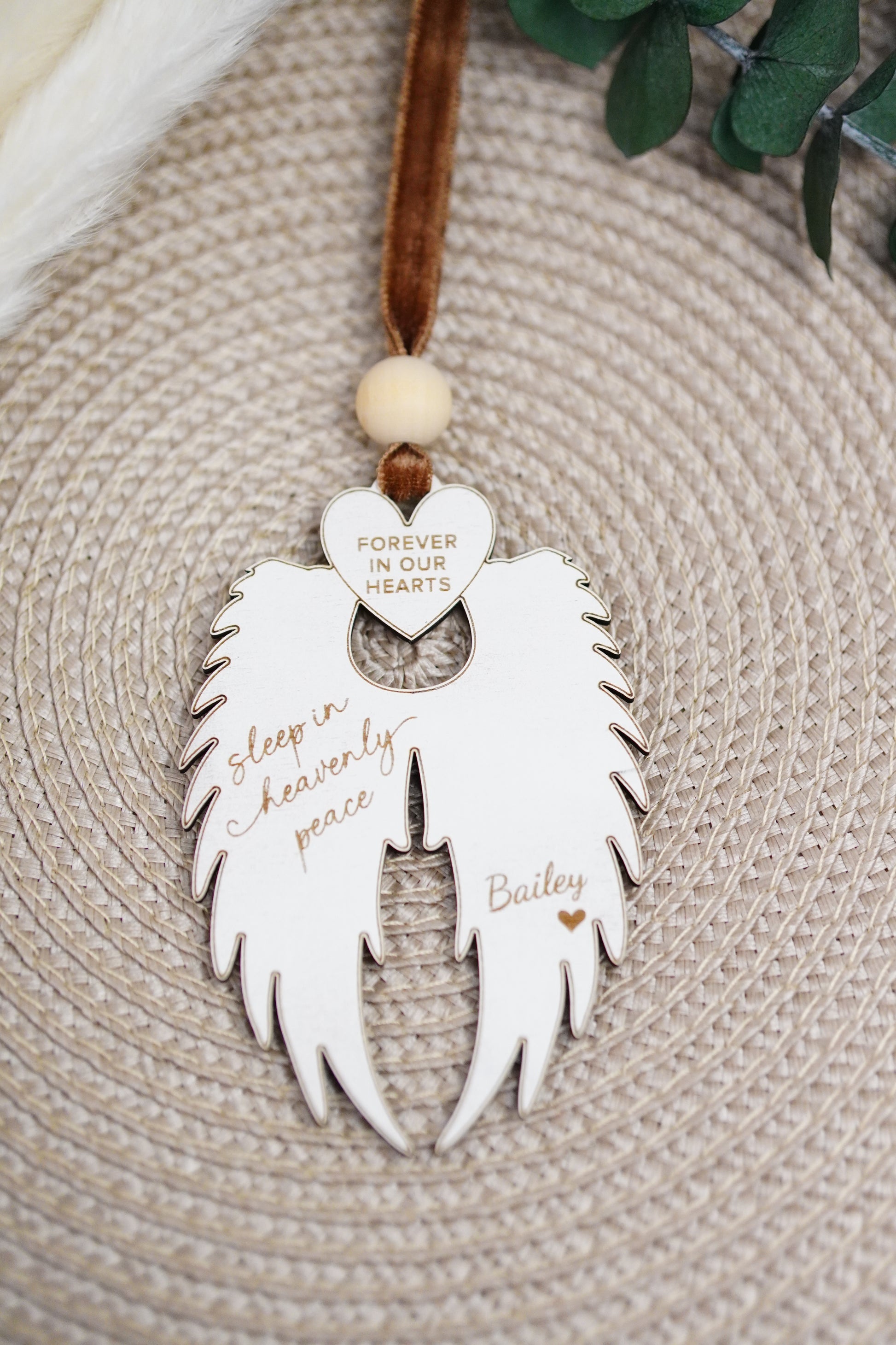 Personalized Memorial Ornament - Sleep In Heavenly Peace Wings