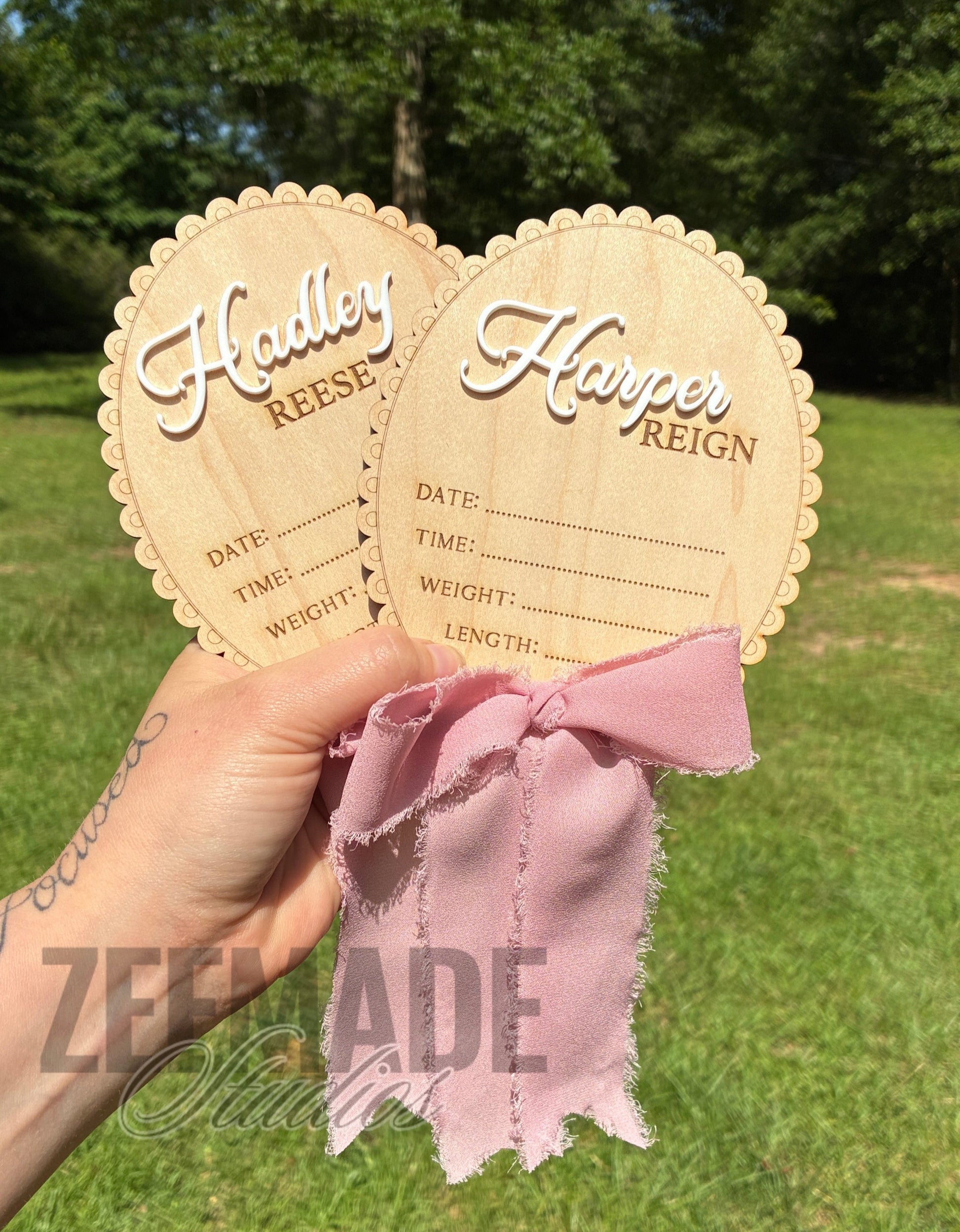 Newborn Announcement Scalloped Chiffon